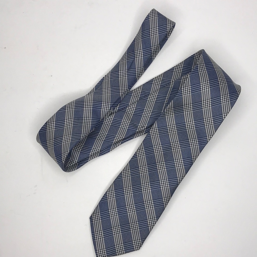 Michael Kors Blue Plaid Print 100% Silk Neck Tie